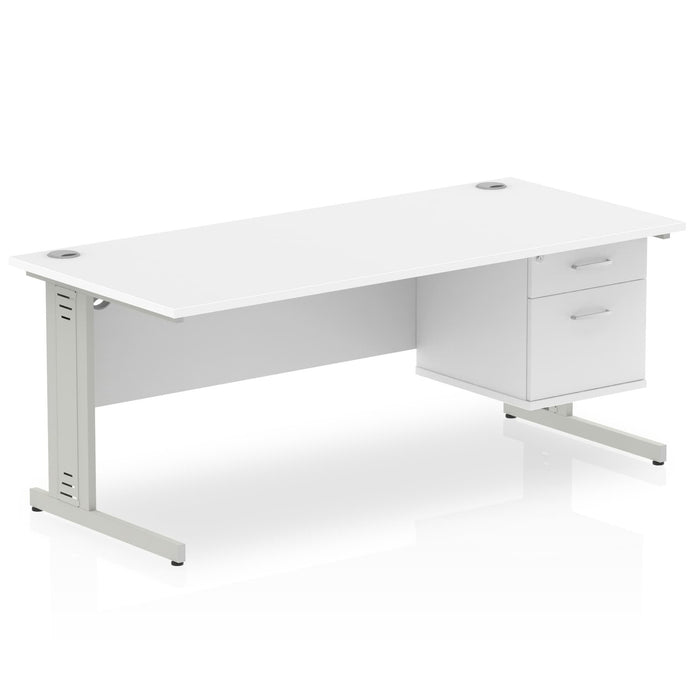 Impulse 1800mm Cable Managed Straight Desk With Fixed Pedestal Workstations Dynamic Office Solutions WHITE 2 Drawer Silver