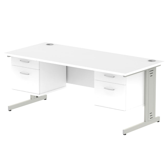 Impulse 1800mm Cable Managed Straight Desk With Fixed Pedestal Workstations Dynamic Office Solutions WHITE 2 Drawer x2 Silver