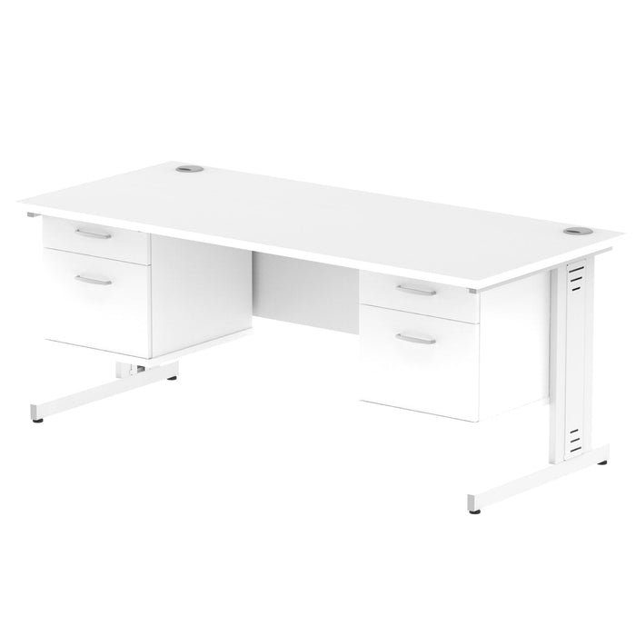 Impulse 1800mm Cable Managed Straight Desk With Fixed Pedestal Workstations Dynamic Office Solutions WHITE 2 Drawer x2 White