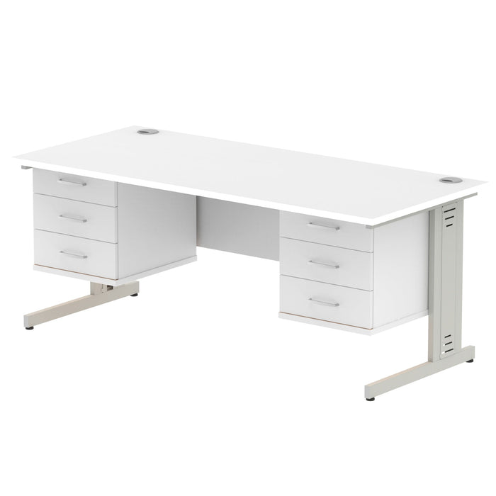 Impulse 1800mm Cable Managed Straight Desk With Fixed Pedestal Workstations Dynamic Office Solutions WHITE 3 Drawer x2 Silver