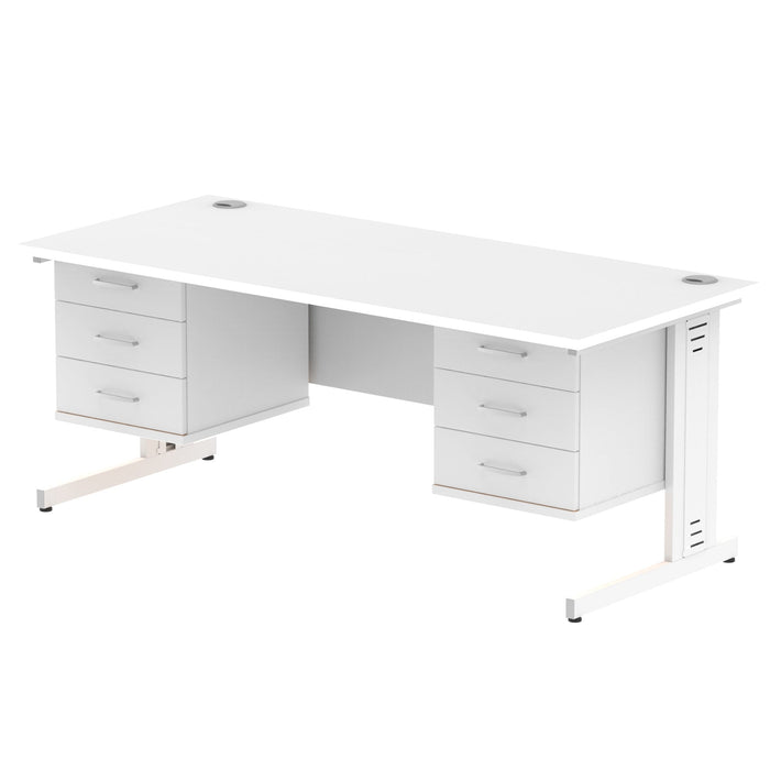 Impulse 1800mm Cable Managed Straight Desk With Fixed Pedestal Workstations Dynamic Office Solutions WHITE 3 Drawer x2 White