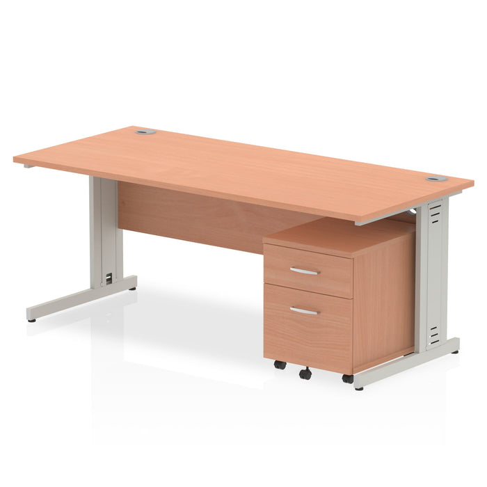 Impulse 1800mm Cable Managed Straight Desk With Mobile Pedestal Workstations Dynamic Office Solutions Beech 2 Drawer Silver