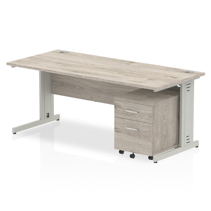 Impulse 1800mm Cable Managed Straight Desk With Mobile Pedestal Workstations Dynamic Office Solutions Grey Oak 2 Drawer Silver