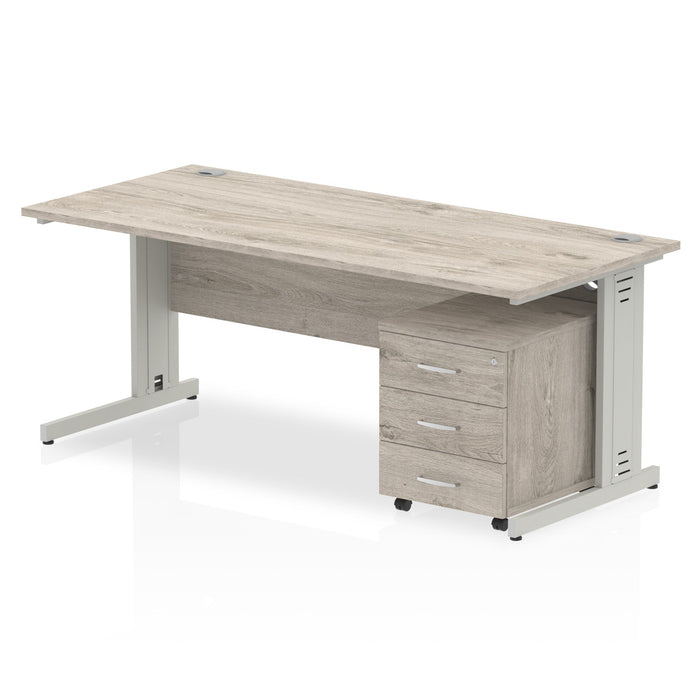 Impulse 1800mm Cable Managed Straight Desk With Mobile Pedestal Workstations Dynamic Office Solutions Grey Oak 3 Drawer Silver