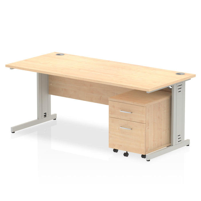 Impulse 1800mm Cable Managed Straight Desk With Mobile Pedestal Workstations Dynamic Office Solutions Maple 2 Drawer Silver