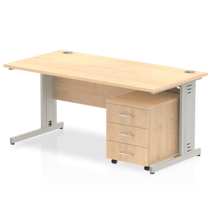 Impulse 1800mm Cable Managed Straight Desk With Mobile Pedestal Workstations Dynamic Office Solutions Maple 3 Drawer Silver