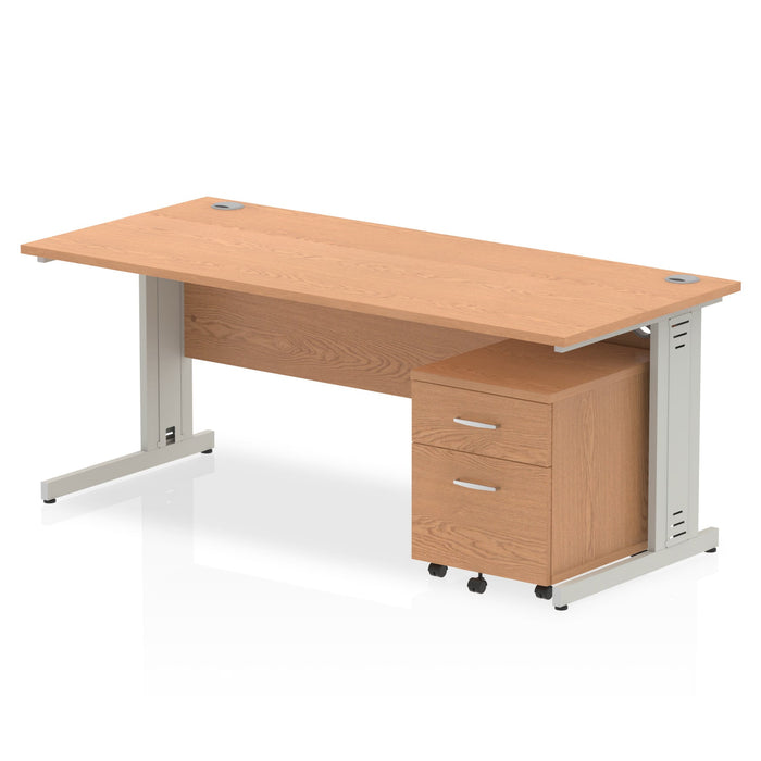 Impulse 1800mm Cable Managed Straight Desk With Mobile Pedestal Workstations Dynamic Office Solutions Oak 2 Drawer Silver