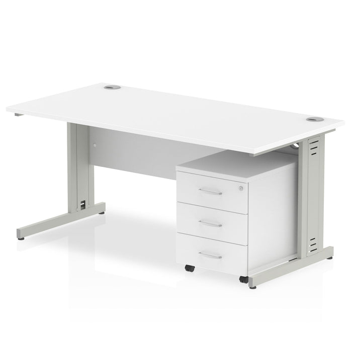 Impulse 1800mm Cable Managed Straight Desk With Mobile Pedestal Workstations Dynamic Office Solutions White 3 Drawer Silver