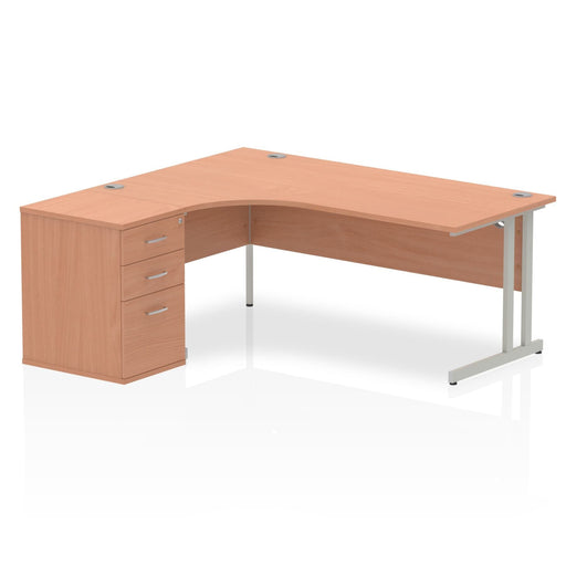 Impulse 1800mm Cantilever Left Crescent Desk Workstation Workstations Dynamic Office Solutions Beech 600 Pedestal Silver