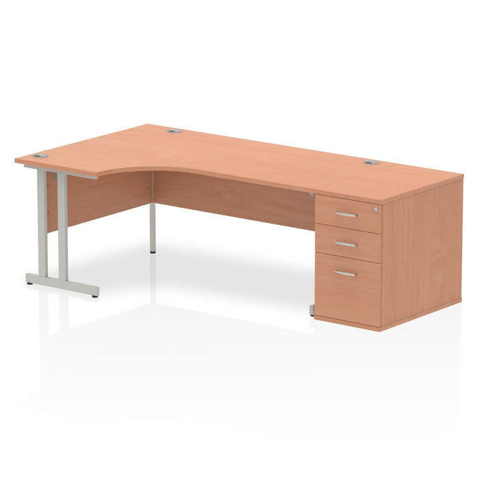 Impulse 1800mm Cantilever Left Crescent Desk Workstation Workstations Dynamic Office Solutions Beech 800 Pedestal Silver