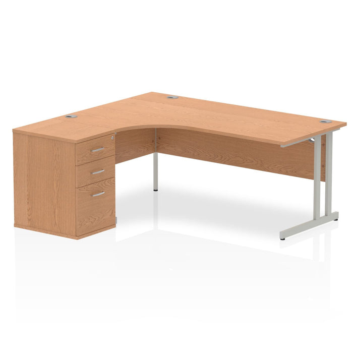 Impulse 1800mm Cantilever Left Crescent Desk Workstation Workstations Dynamic Office Solutions Oak 600 Pedestal Silver