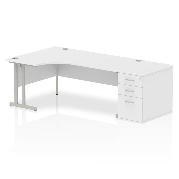 Impulse 1800mm Cantilever Left Crescent Desk Workstation Workstations Dynamic Office Solutions White 800 Pedestal Silver