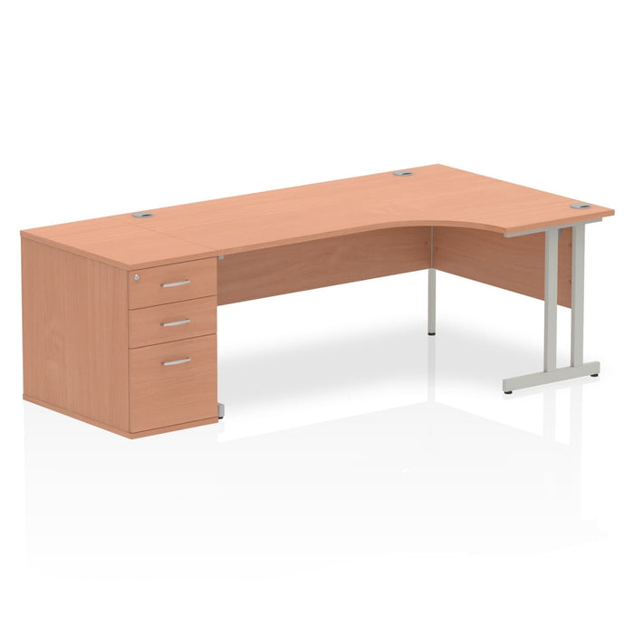 Impulse 1800mm Cantilever Right Crescent Desk Workstation Workstations Dynamic Office Solutions Beech 800 Pedestal Silver