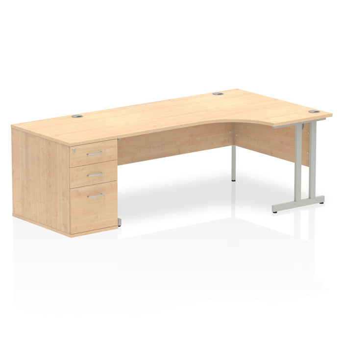 Impulse 1800mm Cantilever Right Crescent Desk Workstation Workstations Dynamic Office Solutions Maple 800 Pedestal Silver