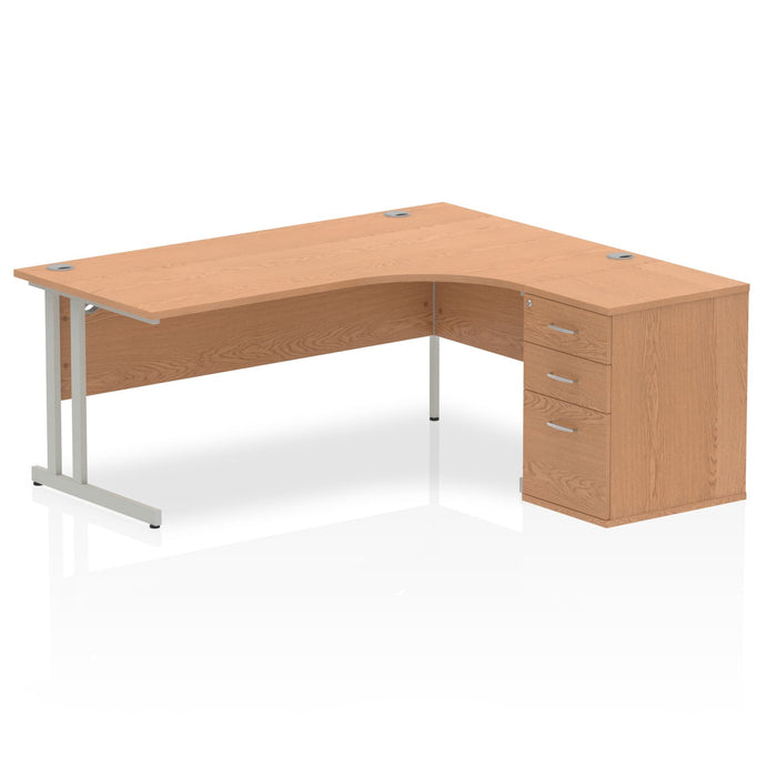Impulse 1800mm Cantilever Right Crescent Desk Workstation Workstations Dynamic Office Solutions Oak 600 Pedestal Silver