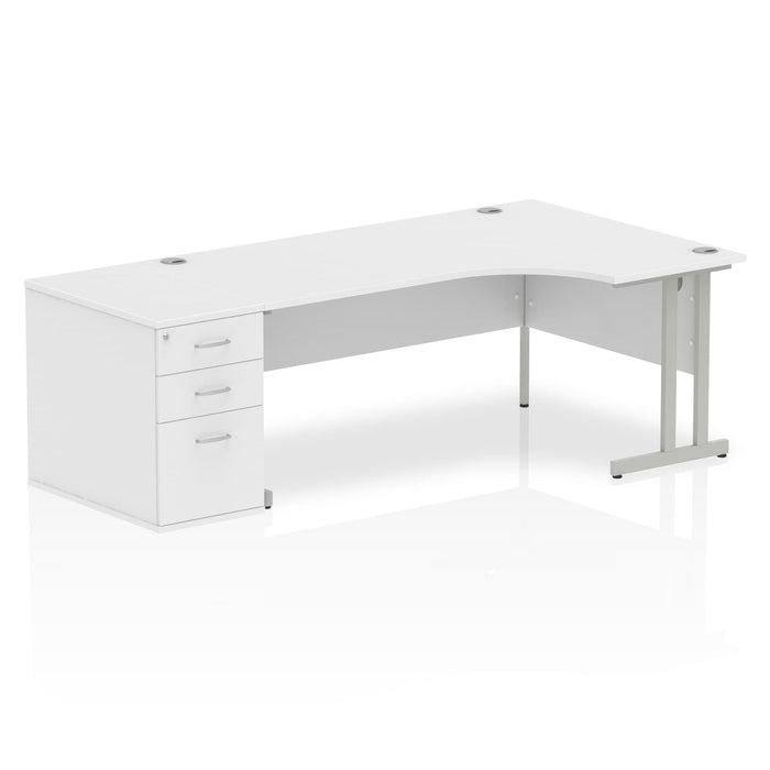 Impulse 1800mm Cantilever Right Crescent Desk Workstation Workstations Dynamic Office Solutions White 800 Pedestal Silver