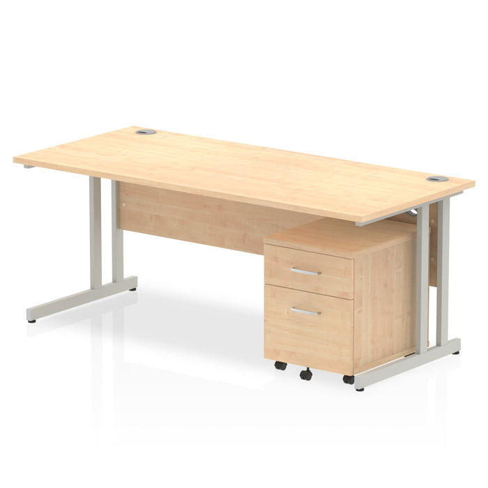Impulse 1800mm Cantilever Straight Desk With Mobile Pedestal Workstations Dynamic Office Solutions Maple 2 Drawer Silver