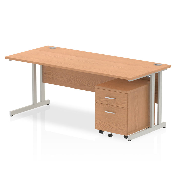 Impulse 1800mm Cantilever Straight Desk With Mobile Pedestal Workstations Dynamic Office Solutions Oak 2 Drawer Silver