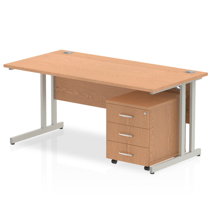 Impulse 1800mm Cantilever Straight Desk With Mobile Pedestal Workstations Dynamic Office Solutions Oak 3 Drawer Silver