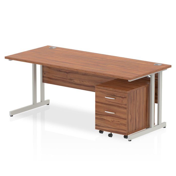 Impulse 1800mm Cantilever Straight Desk With Mobile Pedestal Workstations Dynamic Office Solutions Walnut 2 Drawer Silver