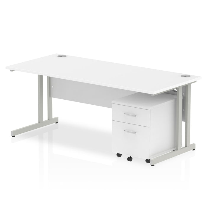 Impulse 1800mm Cantilever Straight Desk With Mobile Pedestal Workstations Dynamic Office Solutions White 2 Drawer Silver