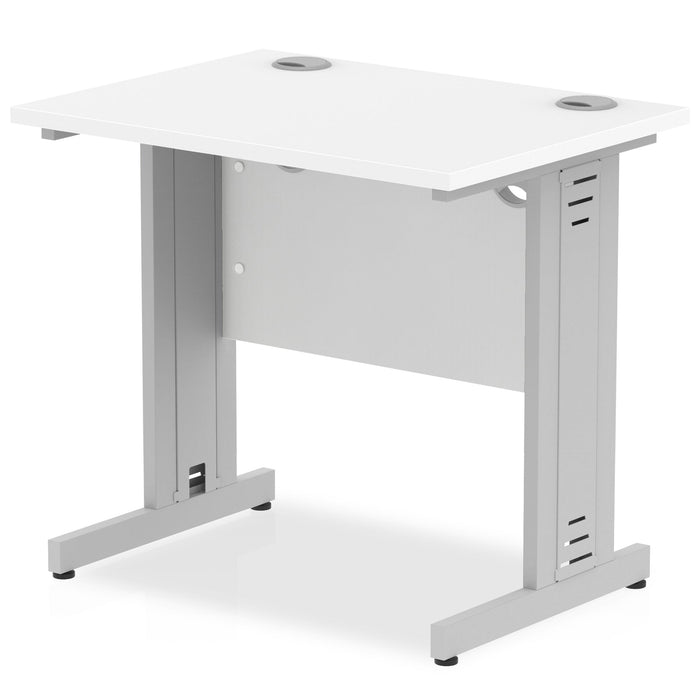 Impulse 800mm Slimline Desk Cable Managed Leg Desks Dynamic Office Solutions White Silver 
