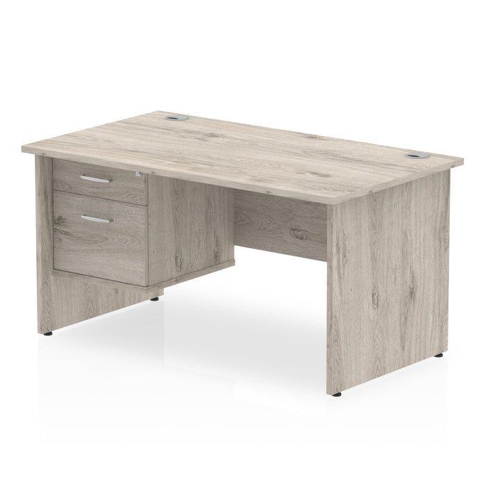 Impulse Panel End Straight Desk With Fixed Pedestal Workstations Dynamic Office Solutions Grey Oak 1400 2 Drawer