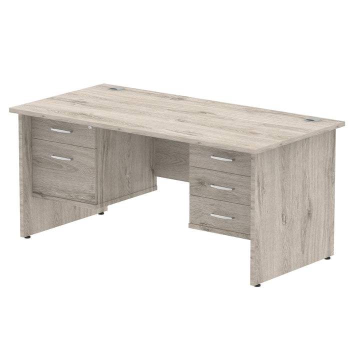 Impulse Panel End Straight Desk With Fixed Pedestal Workstations Dynamic Office Solutions Grey Oak 1600 2 Drawer & 3 Drawer