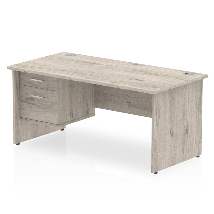 Impulse Panel End Straight Desk With Fixed Pedestal Workstations Dynamic Office Solutions Grey Oak 1600 2 Drawer