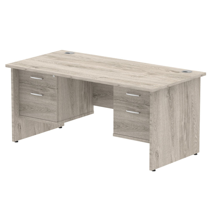 Impulse Panel End Straight Desk With Fixed Pedestal Workstations Dynamic Office Solutions Grey Oak 1600 2 Drawer x2