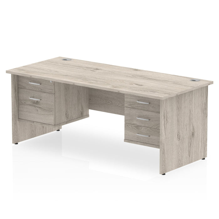 Impulse Panel End Straight Desk With Fixed Pedestal Workstations Dynamic Office Solutions Grey Oak 1800 2 Drawer & 3 Drawer
