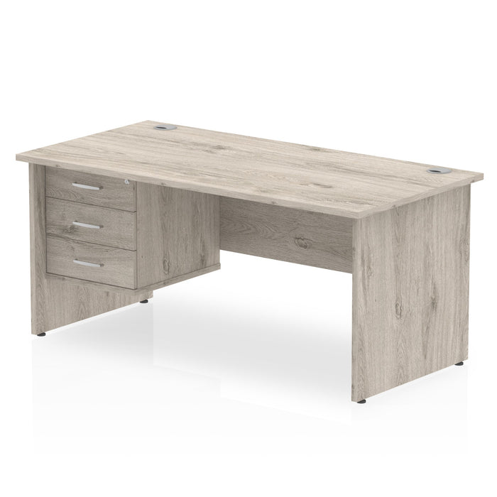 Impulse Panel End Straight Desk With Fixed Pedestal Workstations Dynamic Office Solutions Grey Oak 1800 3 Drawer