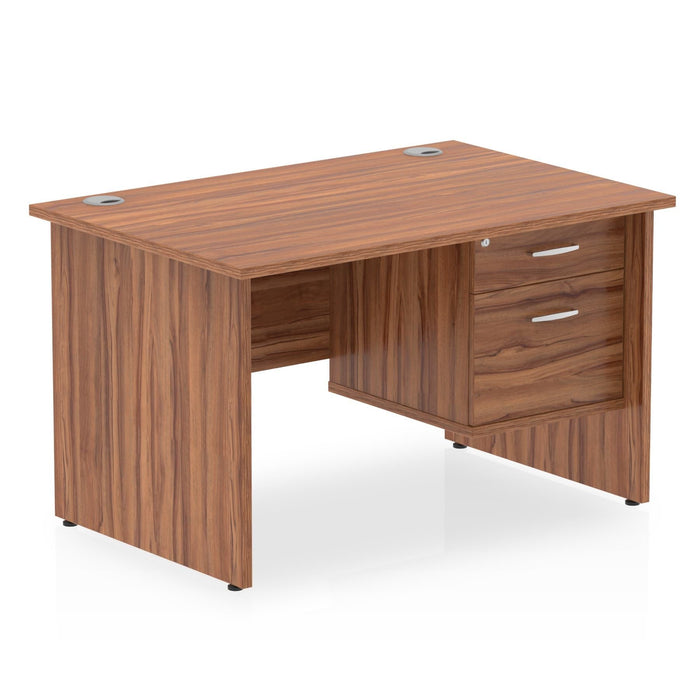 Impulse Panel End Straight Desk With Fixed Pedestal Workstations Dynamic Office Solutions WALNUT 1200 2 Drawer