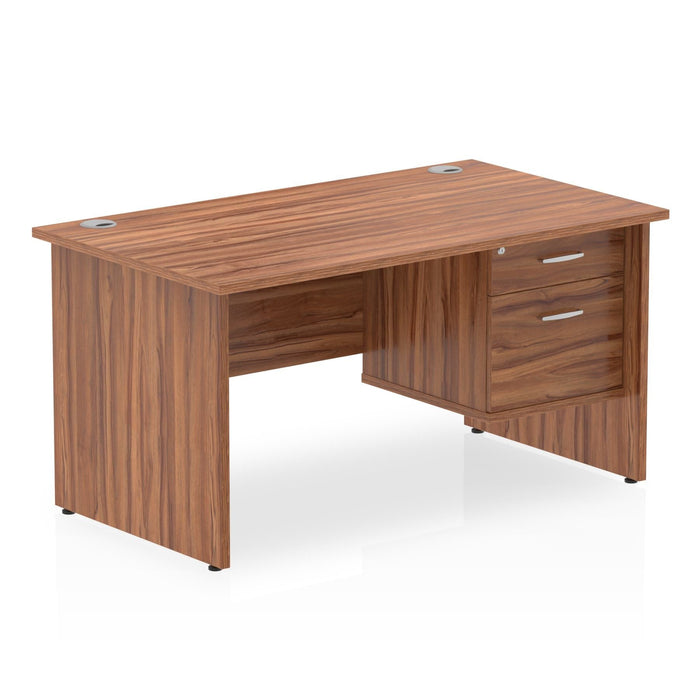 Impulse Panel End Straight Desk With Fixed Pedestal Workstations Dynamic Office Solutions WALNUT 1400 2 Drawer