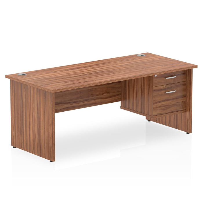 Impulse Panel End Straight Desk With Fixed Pedestal Workstations Dynamic Office Solutions WALNUT 1800 2 Drawer