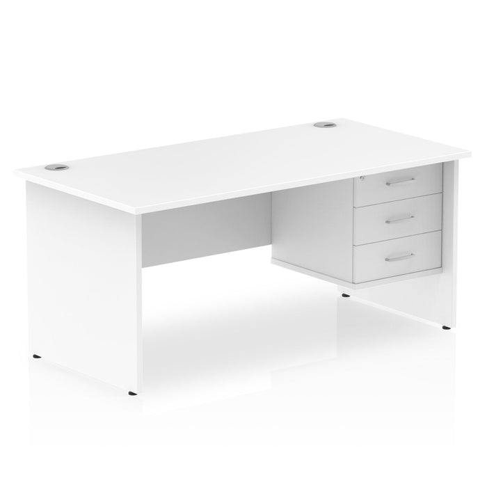 Impulse Panel End Straight Desk With Fixed Pedestal Workstations Dynamic Office Solutions WHITE 1600 3 Drawer
