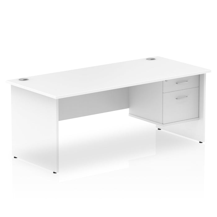 Impulse Panel End Straight Desk With Fixed Pedestal Workstations Dynamic Office Solutions WHITE 1800 2 Drawer