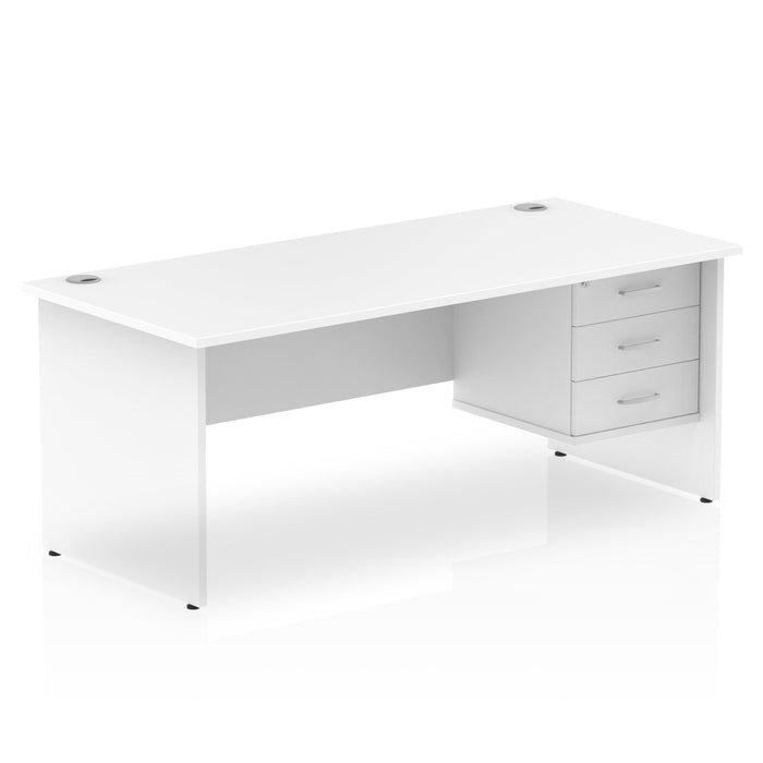 Impulse Panel End Straight Desk With Fixed Pedestal Workstations Dynamic Office Solutions WHITE 1800 3 Drawer