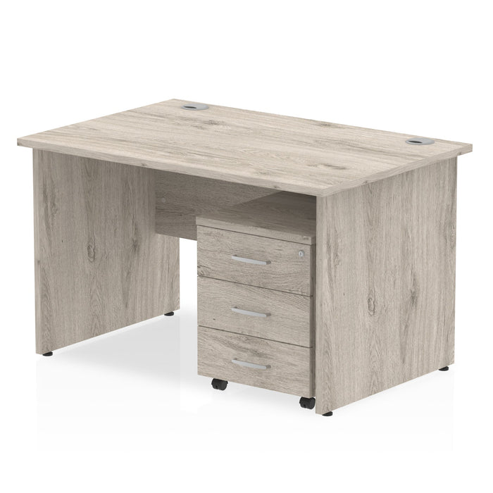 Impulse Panel End Straight Desk With Mobile Pedestal Workstations Dynamic Office Solutions Grey Oak 1200 3 Drawer