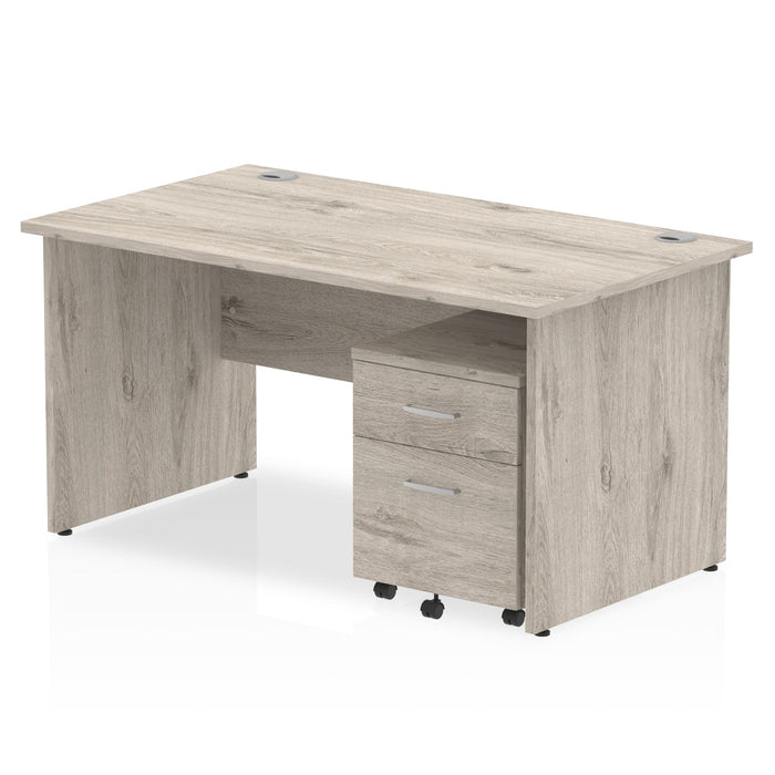 Impulse Panel End Straight Desk With Mobile Pedestal Workstations Dynamic Office Solutions Grey Oak 1400 2 Drawer