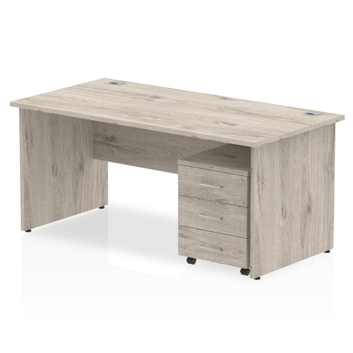 Impulse Panel End Straight Desk With Mobile Pedestal Workstations Dynamic Office Solutions Grey Oak 1600 3 Drawer