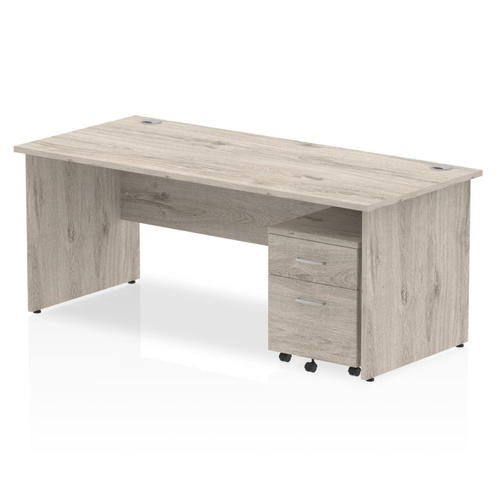 Impulse Panel End Straight Desk With Mobile Pedestal Workstations Dynamic Office Solutions Grey Oak 1800 2 Drawer