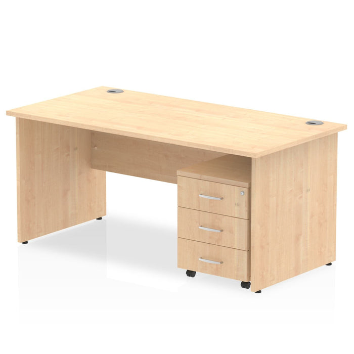Impulse Panel End Straight Desk With Mobile Pedestal Workstations Dynamic Office Solutions Maple 1600 3 Drawer