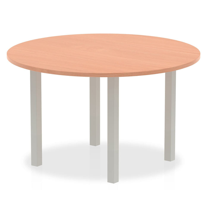 Impulse Round Table With Post Leg Shaped Tables Dynamic Office Solutions Beech 1200 Silver