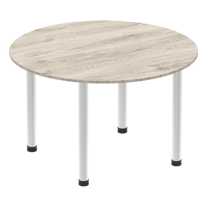 Impulse Round Table With Post Leg Shaped Tables Dynamic Office Solutions Grey Oak 1000 Aluminium