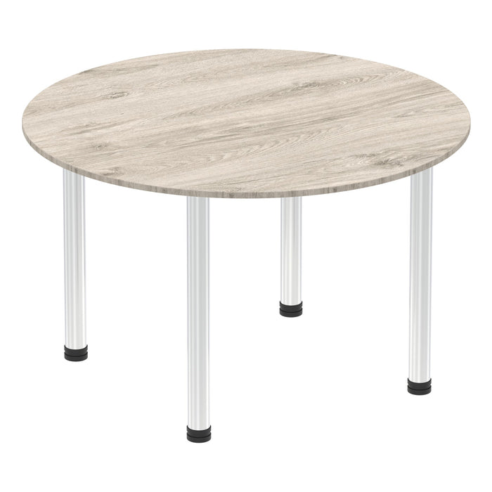 Impulse Round Table With Post Leg Shaped Tables Dynamic Office Solutions Grey Oak 1200 Chrome