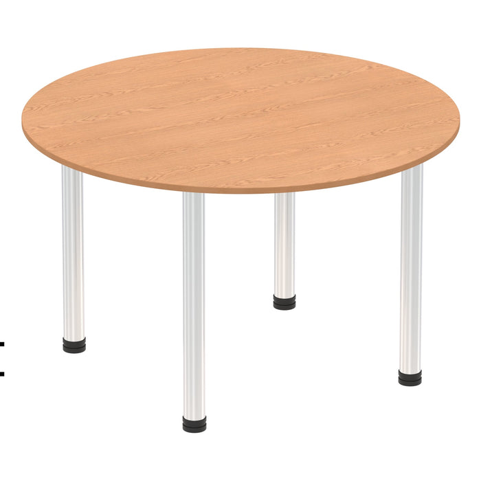 Impulse Round Table With Post Leg Shaped Tables Dynamic Office Solutions Oak 1000 Chrome
