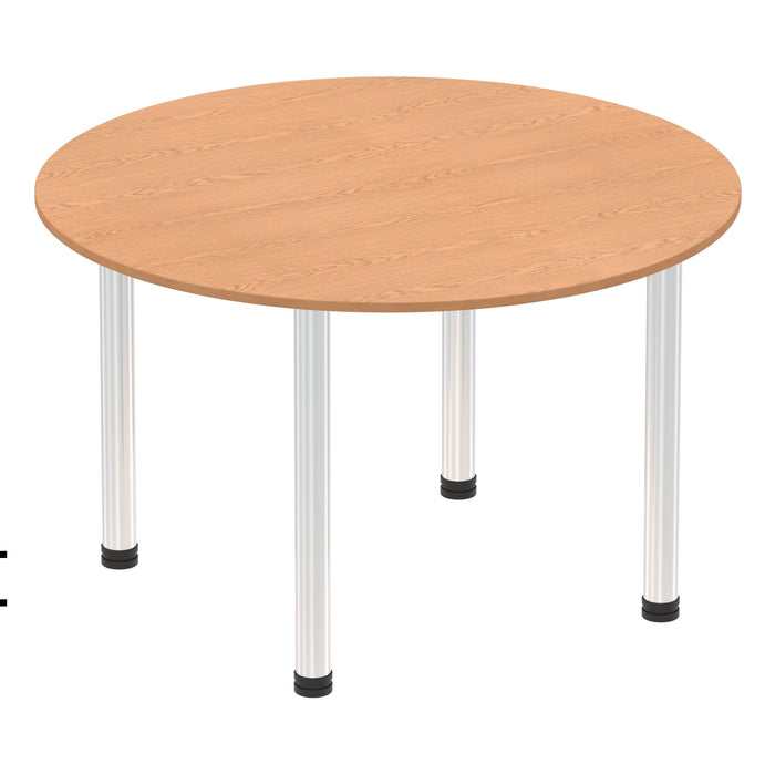 Impulse Round Table With Post Leg Shaped Tables Dynamic Office Solutions Oak 1200 Chrome