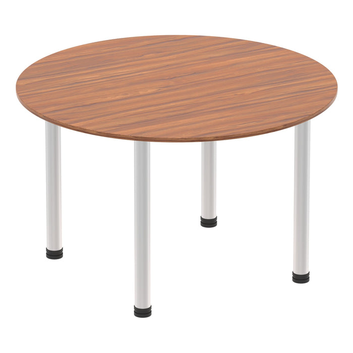 Impulse Round Table With Post Leg Shaped Tables Dynamic Office Solutions Walnut 1000 Aluminium