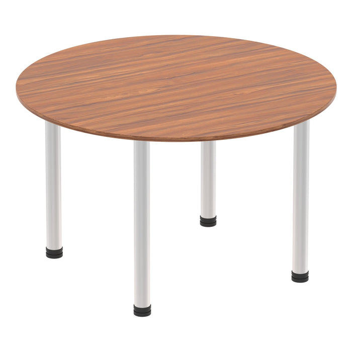 Impulse Round Table With Post Leg Shaped Tables Dynamic Office Solutions Walnut 1200 Aluminium